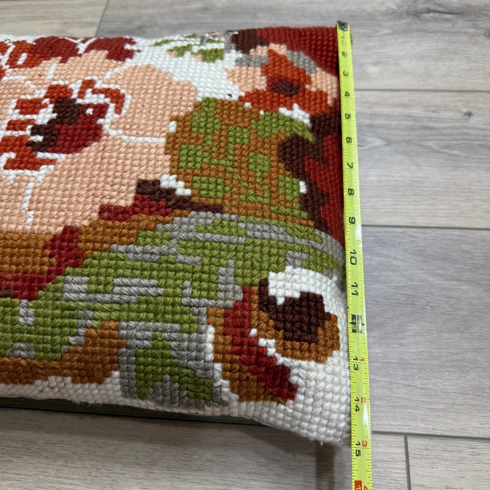 Vintage Floral Needlepoint Throw Pillow Cottage Cottagecore Earth Tones Handmade